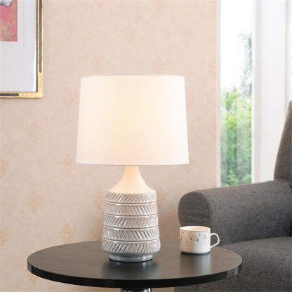 Better Homes & Gardens White and Beige Etched Ceramic Table Lamp with Shade 17"H