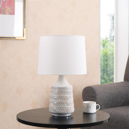 Better Homes & Gardens White and Beige Etched Ceramic Table Lamp with Shade 17"H