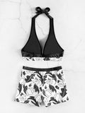 Women's Printed Bikini Top And High-waist Bottoms Shorts Set