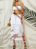 Women's bikini cover-up top wrap chest dress two-piece tie-up tassel beach sunscreen dress
